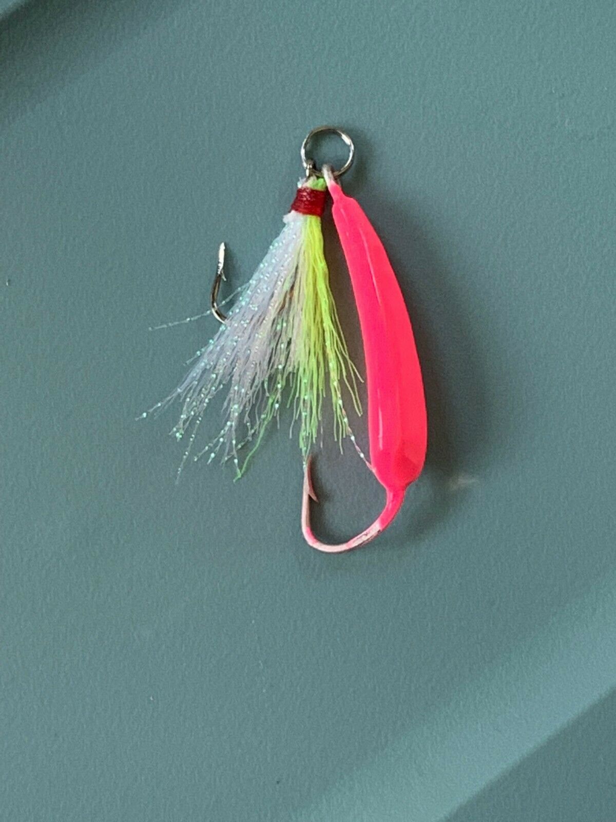 Ringed Pompano Jig Pink w/ White/Chatreuse Green Teaser