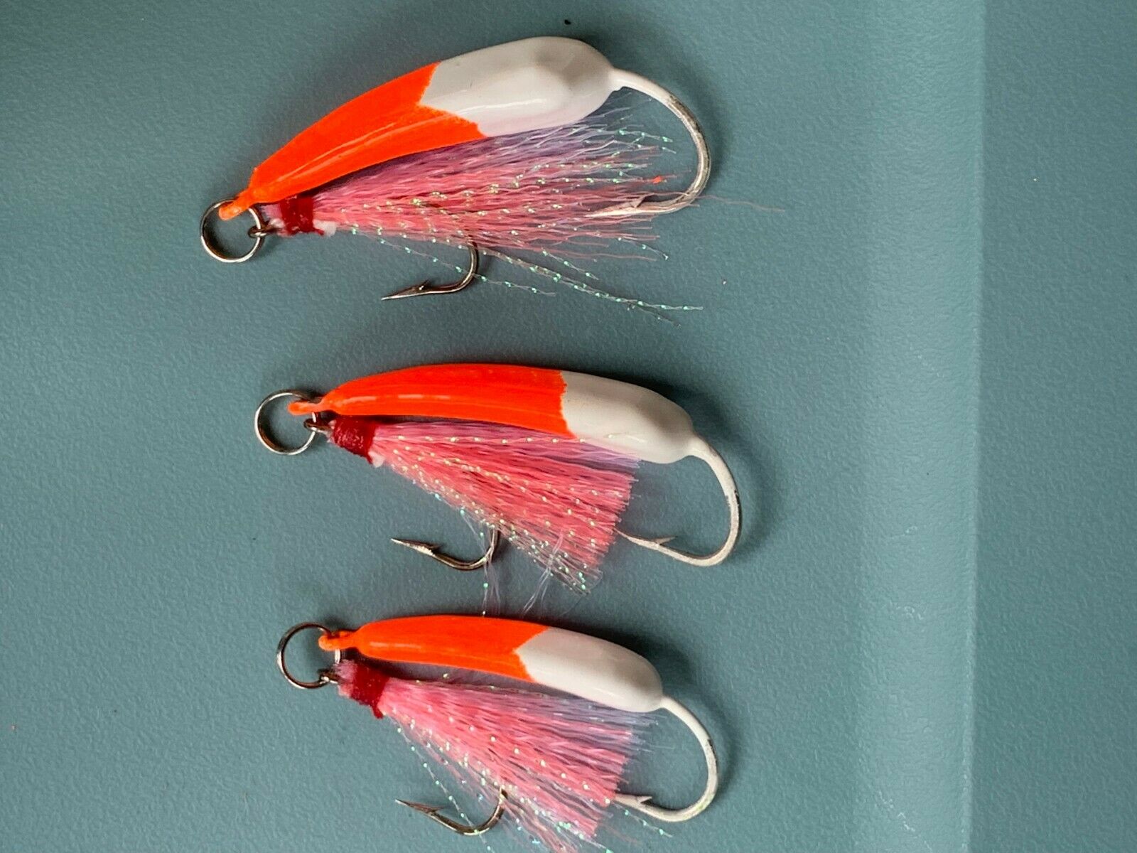 Ringed Pompano Jig Orange/White w/ Pink Teaser